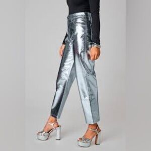 Buddy Love Travolta High Rise Metallic Silver Pants Size 25